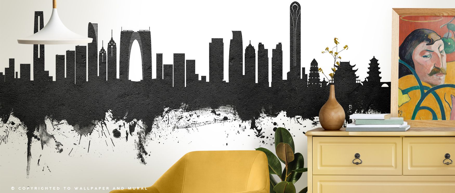 Suzhou China Skyline Black & White Wallpaper captures minimalism’s elegance. The restrained palette enhances interiors with clarity, balance, and a polished sense of urban refinement. 