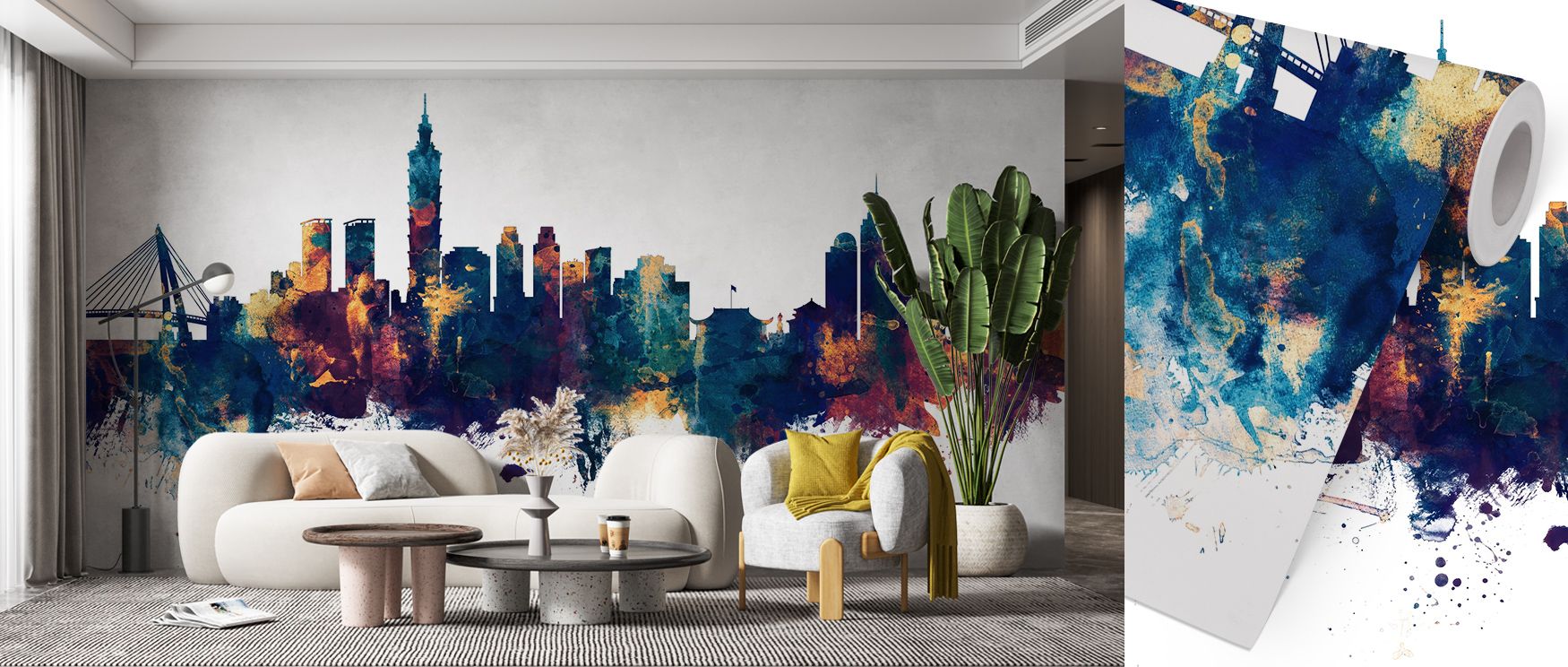 Layers of color and metallic sheen define Taipei Taiwan Skyline Blue & Bronze Wallpaper. The skyline radiates beauty and composure, transforming walls into captivating cityscapes that balance energy and serenity with elegant flair. 