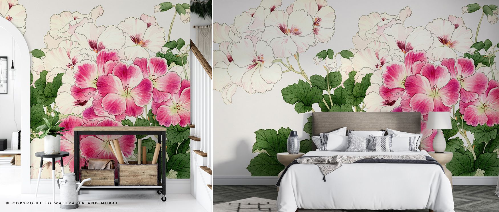 Blended tones of coral, ivory, and green sweep softly through Tanigami Geranium, crafting an atmosphere of vintage refinement and organic continuity. Each petal feels alive under gentle light, wrapping interiors in timeless softness and subtle botanical r