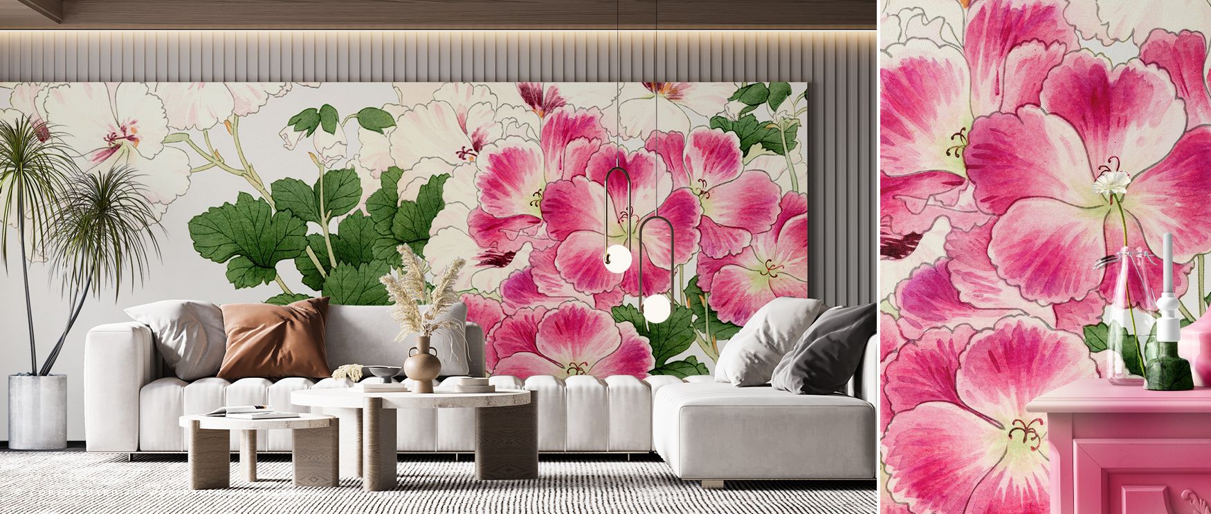 Tanigami Geranium’s floral artwork captures motion and rest together. Fine detailing of each petal and stem reveals nature’s poetry, turning interiors into soft sanctuaries infused with delicate fragrance of light, texture, and gentle emotion that lingers
