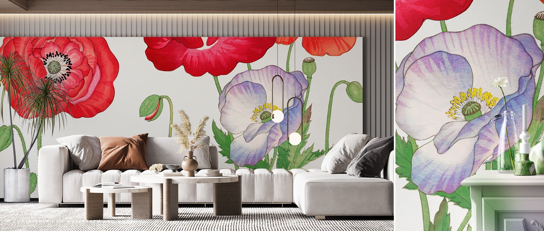 Gentle gradients of Tanigami Poppy reveal depth and dimension across each bloom. The composition brings the essence of quiet vitality into interiors, merging sunlight hues with delicate artistry to shape rooms that breathe tranquility and elegant charm. 