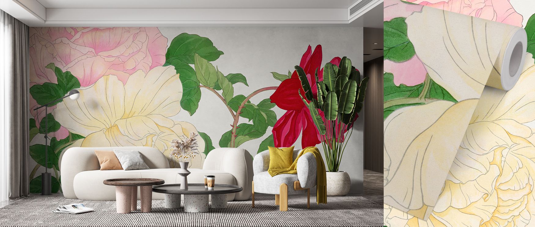 Tanigami Rose Trio carries the tranquility of blooming gardens into interiors. Its trio of petals and leaves creates gentle contrast and visual rhythm, adding layered calmness and timeless refinement to rooms illuminated by natural light and artistic dept