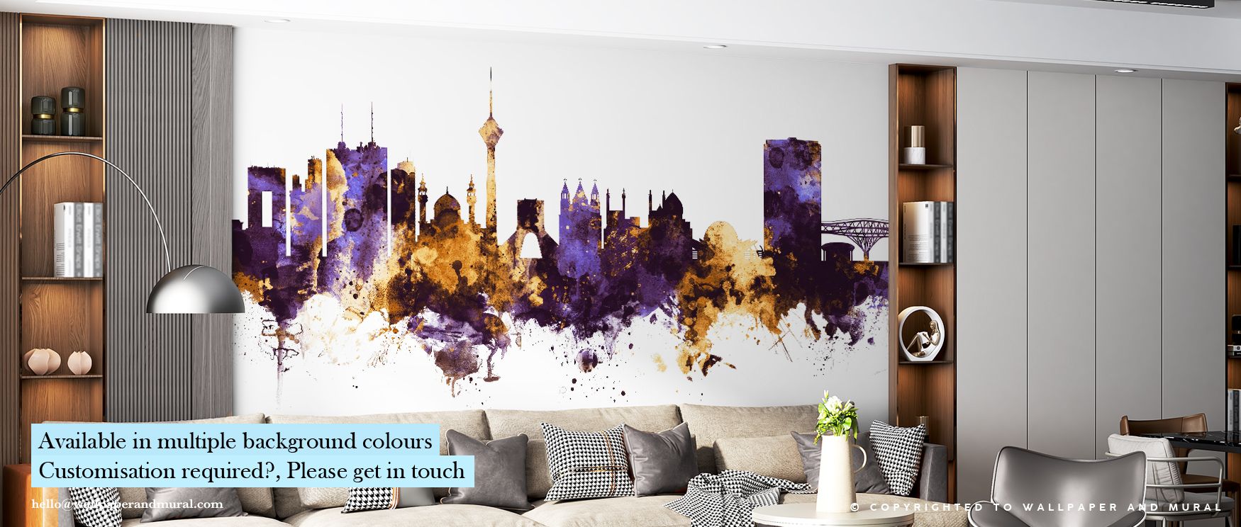 The skyline glows with the dual charm of twilight and gold. Tehran Iran Skyline Purple & Gold captures this radiance in layered tones that translate architecture into motion and serenity, enveloping interiors with visual luxury and calm grandeur. 