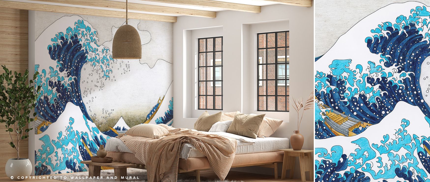 Through The Great Wave of Kanagawa, waves rise with sculptural grace against subtle horizon hues. The interplay of shadow and light conveys nature’s power with serene control, allowing interiors to absorb its rhythm and echo tranquility and cultural harmo