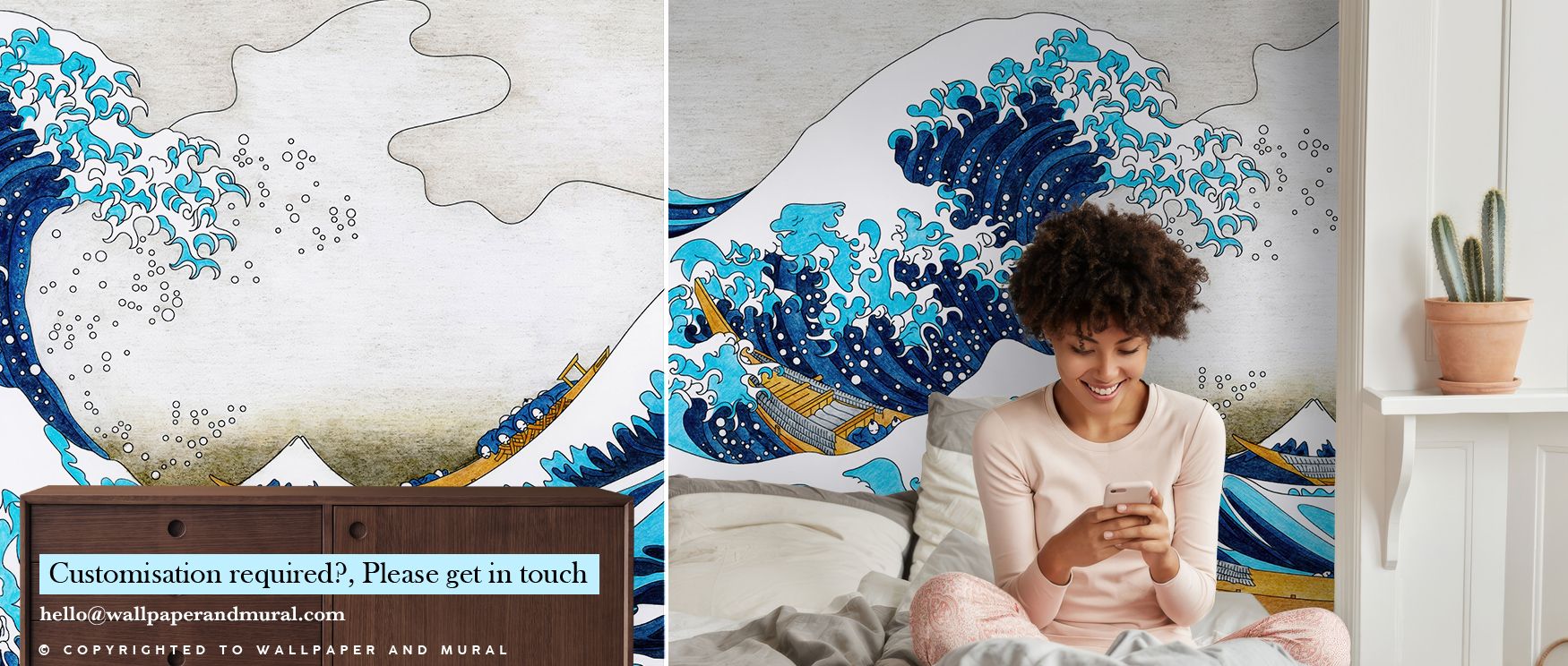The Great Wave of Kanagawa radiates poetic intensity through tonal mastery. Its fluid shapes and deep blue gradients recall the ocean’s breath, lending interiors a meditative presence and timeless visual melody filled with motion and grace. 