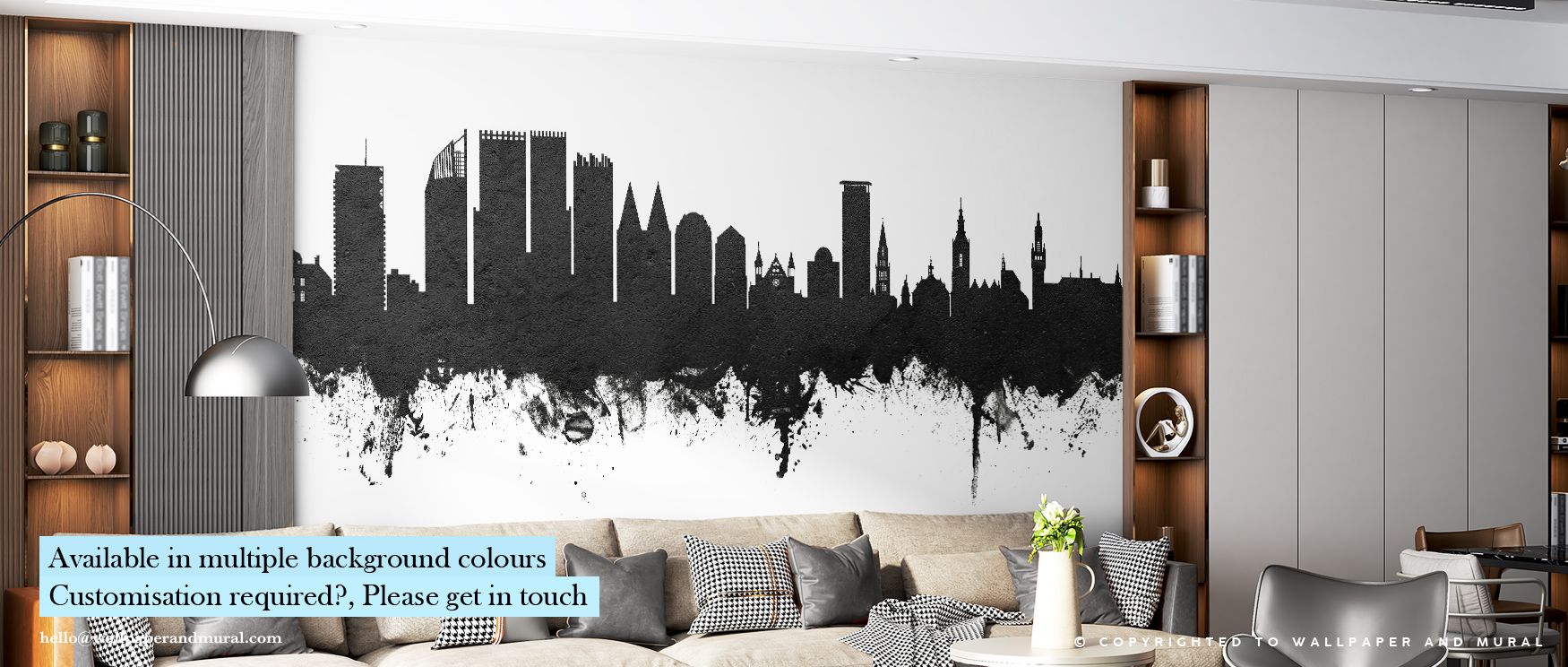 Across The Hauge Netherlands Skyline Black & White, silhouettes merge into measured harmony. Each structure glimmers softly within tonal gradients, shaping interiors that breathe proportion, balance, and calm sophistication through serene monochrome flow.