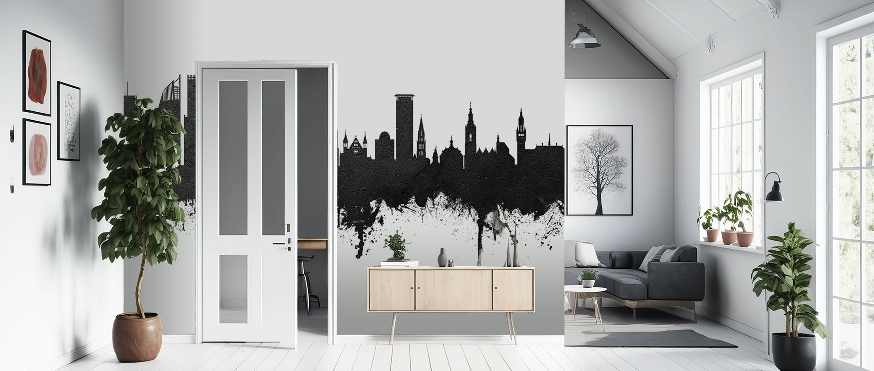 Gentle transitions of tone flow through The Hauge Netherlands Skyline Black & White design, tracing silhouettes that feel both grounded and ethereal. Interiors reflect quiet discipline and visual order enhanced by luminous monochrome rhythm. 