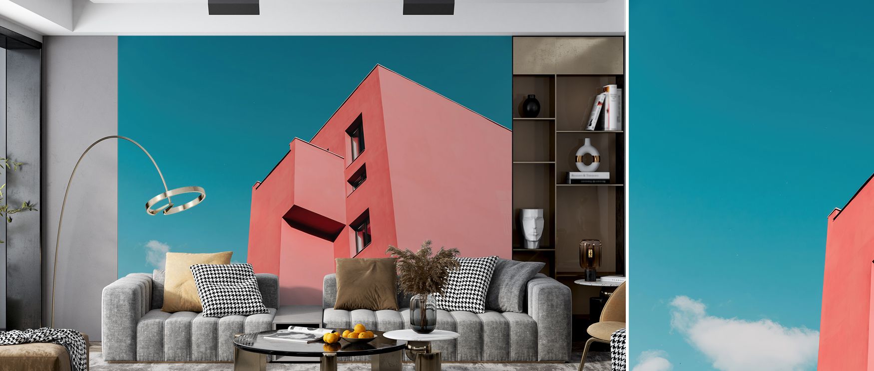Across The Pink House, pink and cream tones compose a soft melody of joy and beauty. The artwork fills interiors with gentle harmony, radiant energy, and endless warmth that invite happiness into daily spaces.