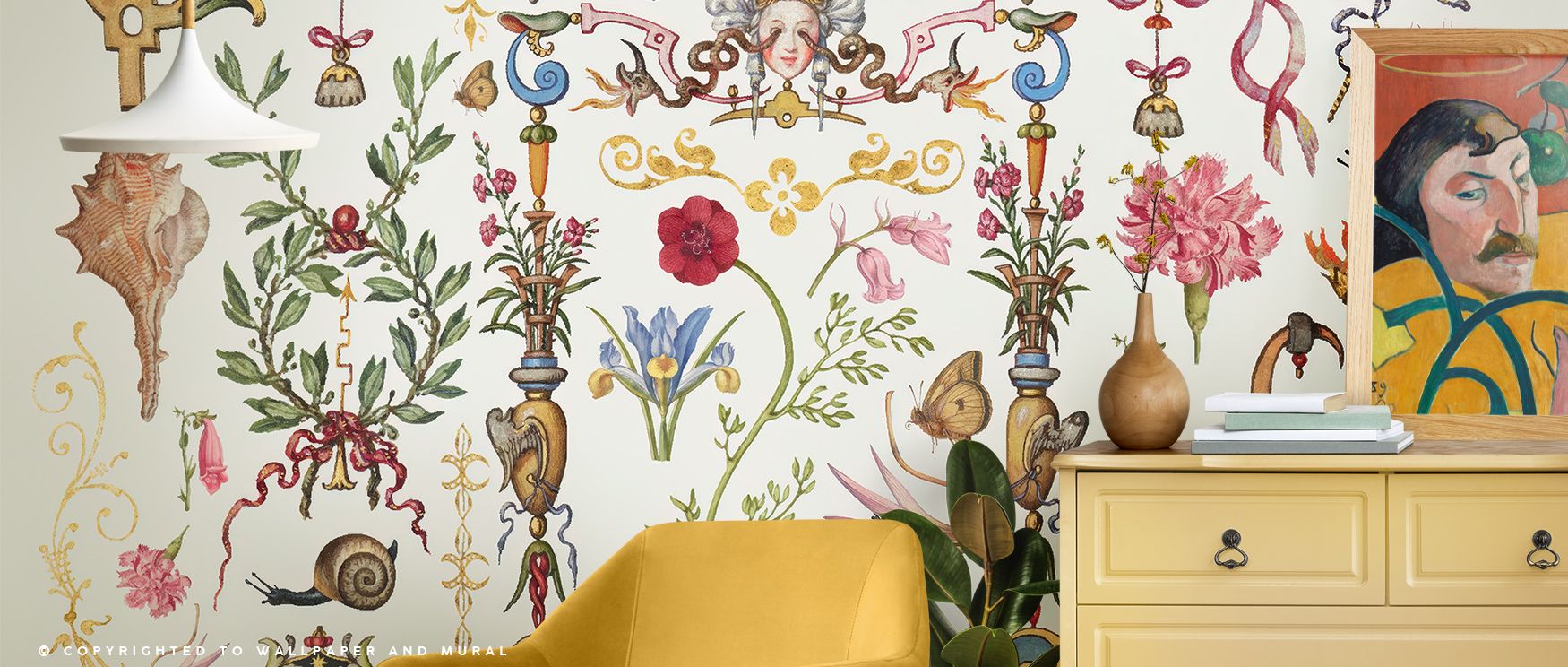 Gentle gradients and layered hues bring depth to The Victorian wallpaper. Its ornate pattern flows across walls like fine lace, blending light and luxury into an atmosphere of stately calm and architectural romance. 