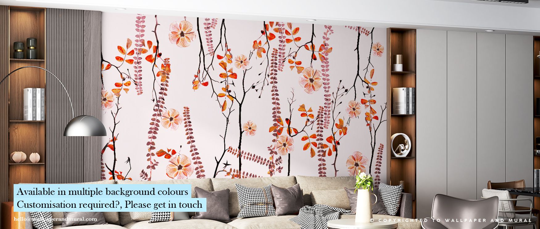 Across Tiny Garden, faint blossoms float through open space, capturing the poetry of light and texture. The design evokes peace and composure, surrounding interiors with freshness and understated floral elegance for rooms that seek natural comfort. 