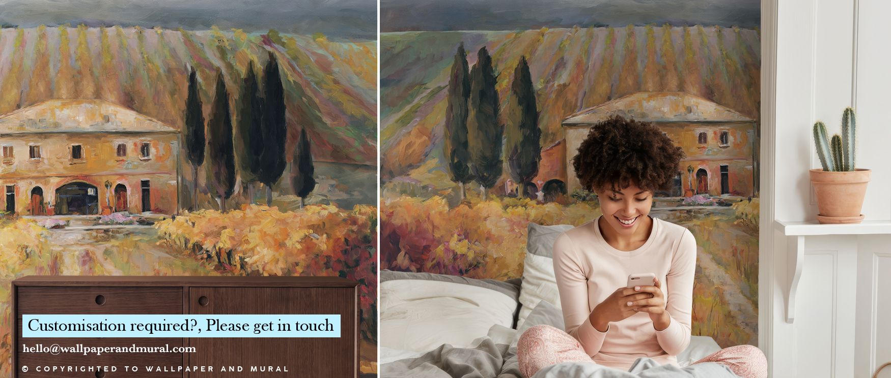 Toscana Vigna glows in soft gradients of ochre and green. The composition’s gentle motion creates atmosphere and space, turning interiors into meditative landscapes of comfort and quiet abundance steeped in Italian heritage. 