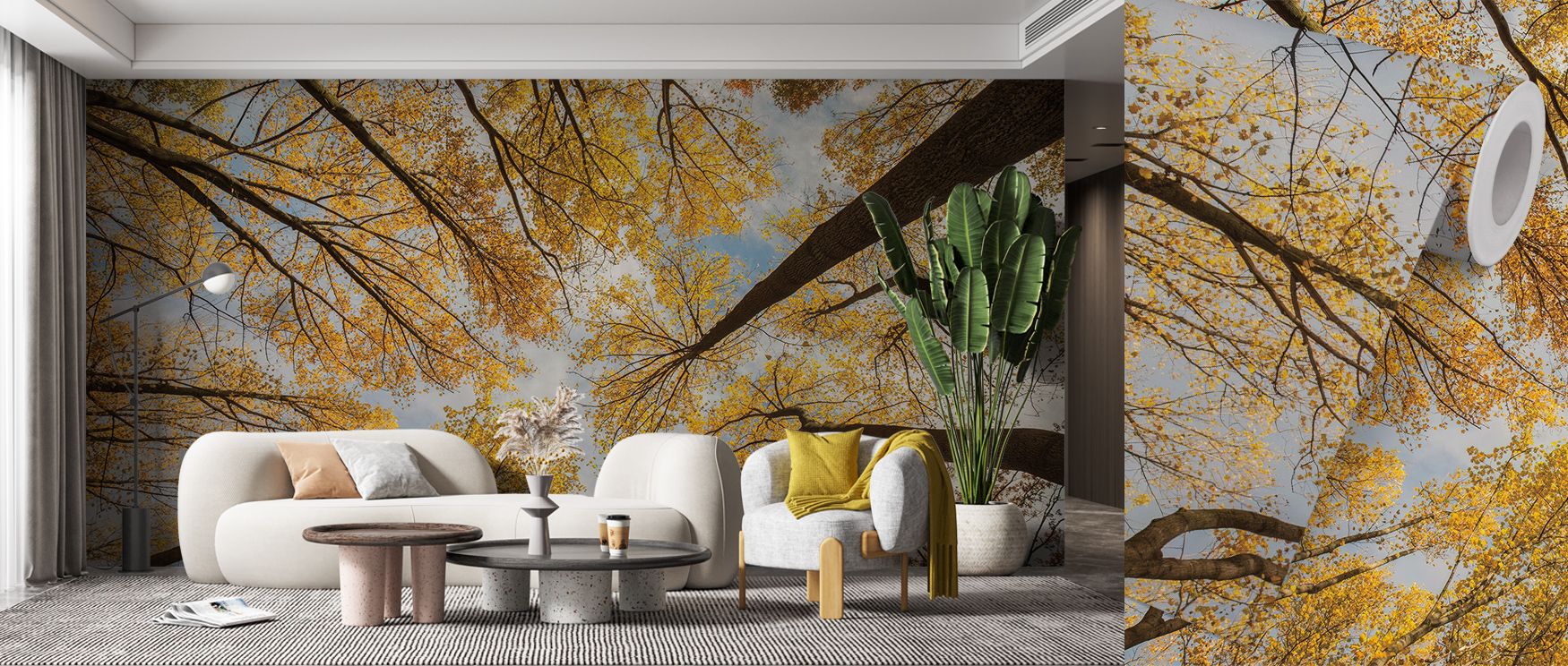 Awash in quiet hues, Towering Trees III Wallpaper extends vertical grace across the wall. Soft gradients breathe depth and clarity. The atmosphere feels alive with understated light, offering peaceful visual rhythm and gentle natural poise. 