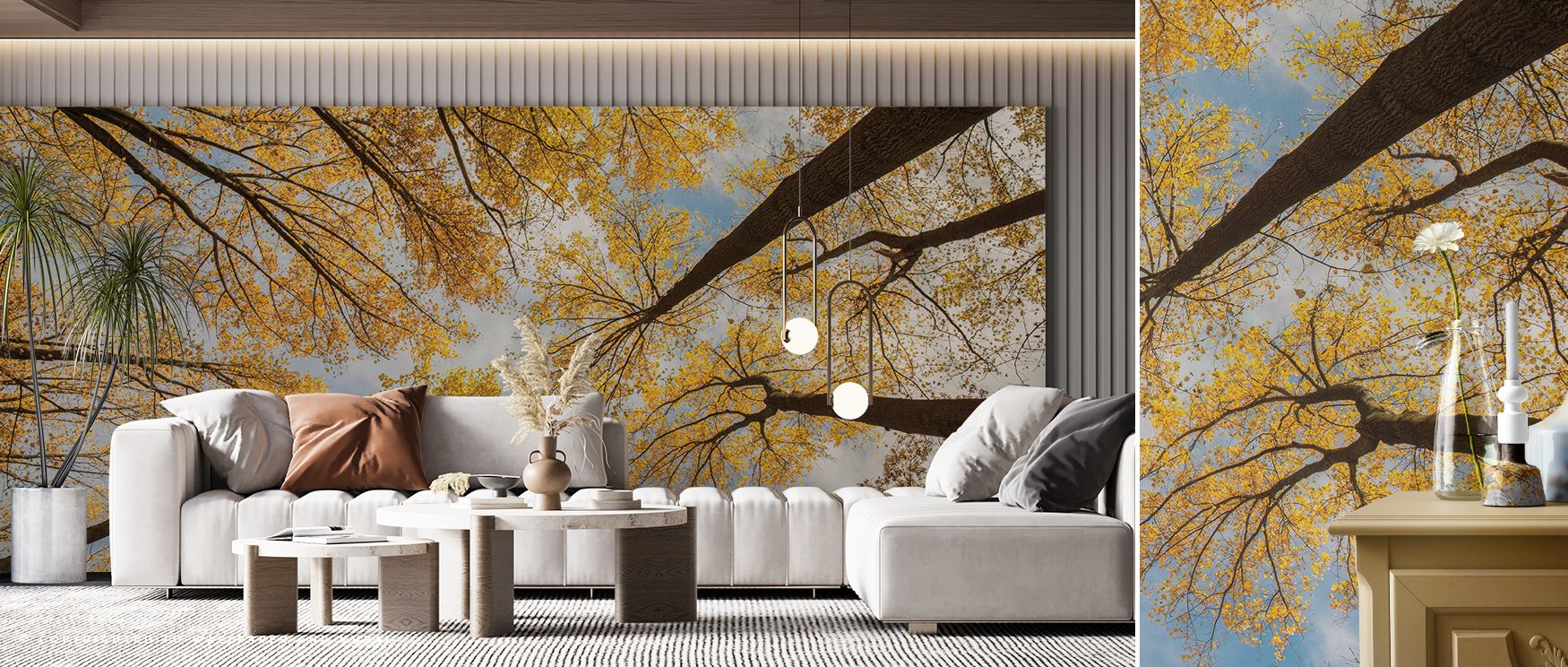 Balanced between motion and rest, Towering Trees III Wallpaper radiates harmony through subtle design. The muted palette and vertical repetition create tranquil energy. Its simplicity brings grounded beauty, ideal for serene modern interiors. 