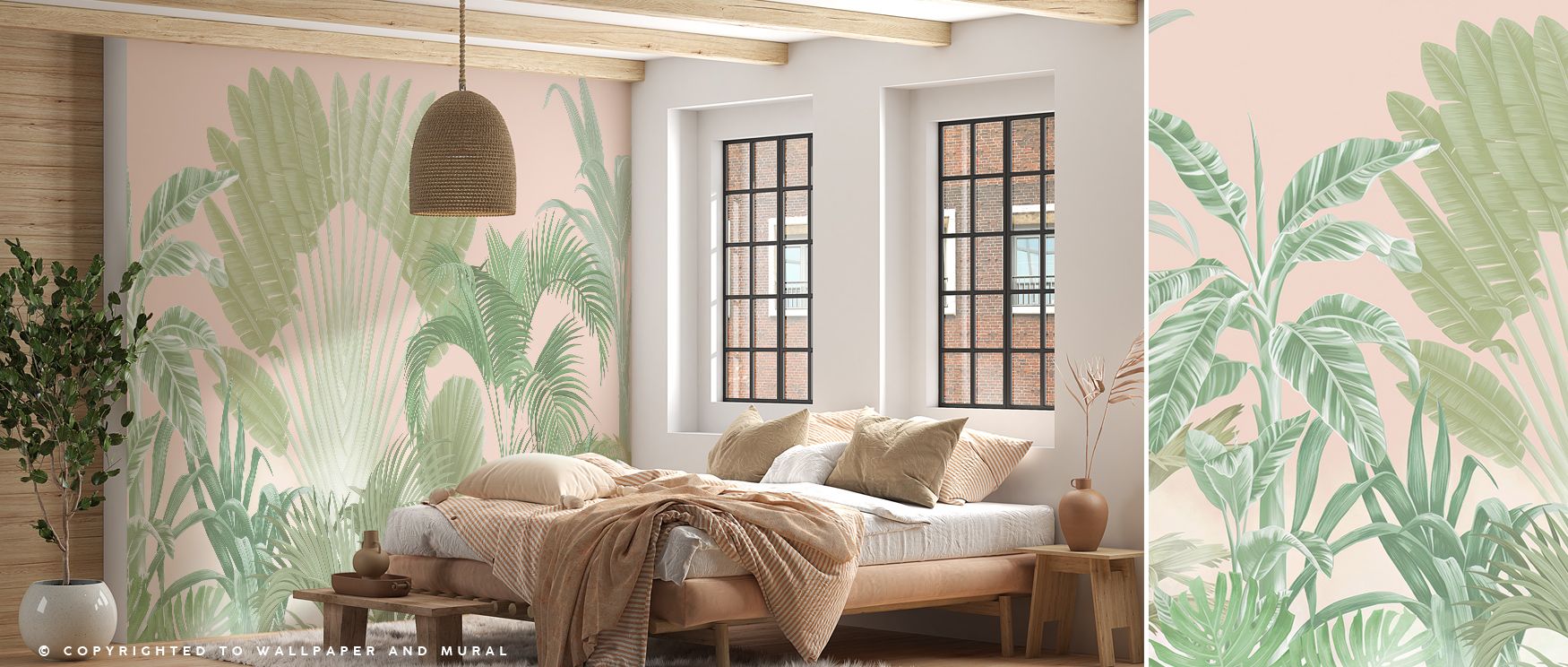 Awash in tropical charm, Tropical Crown, Peach Wallpaper evokes the serenity of a coastal dawn with luminous peach hues and silken textures. Layers of foliage shimmer beneath diffused light, giving a sensation of gentle movement. Its soft palette captures