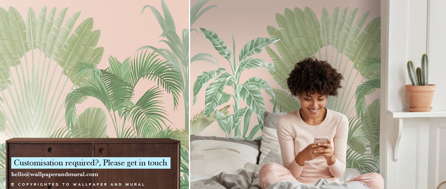 Glowing with summer allure, Tropical Crown, Peach Wallpaper mirrors the quiet shimmer of dawn through soft tropical silhouettes. The interplay of coral, blush, and sandy hues weaves a tapestry of serenity and brightness. Foliage flows upward in elegant cu