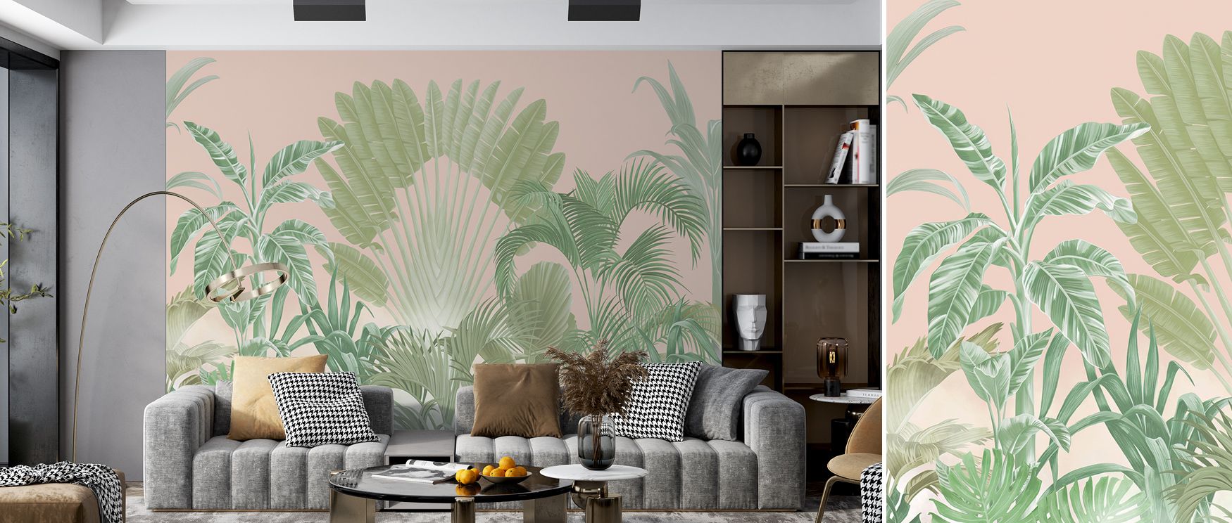 Luminous and intricate, Tropical Crown, Peach Wallpaper unfolds a symphony of subtle warmth and organic flow. The fusion of pale gold, blush, and coral hues creates a refined tropical harmony that feels both joyful and serene. Every leaf texture and highl