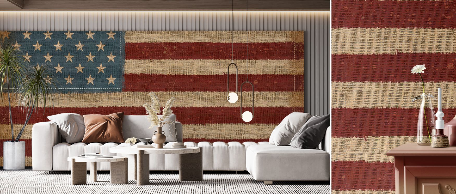 Richly detailed and dynamic, USA Strong Wallpaper paints a story of optimism through flowing geometric shapes and blended tones. The interplay of light and color creates dimensional beauty. It evokes harmony, aspiration, and strength of purpose, adding wa