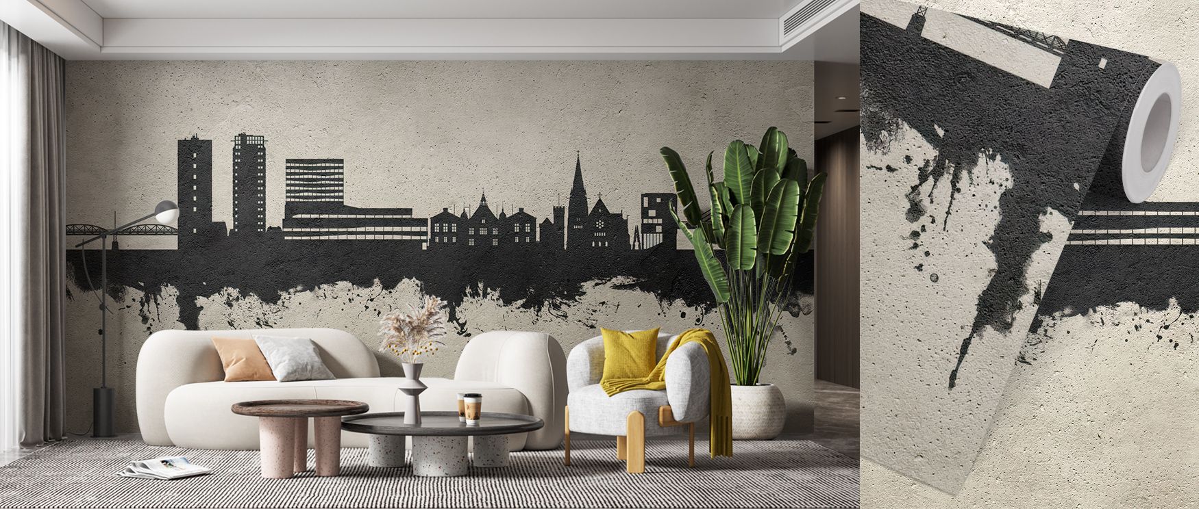 Harmonious and structured, Umeå Skyline Concrete Wallpaper pairs simplicity with grandeur. Its soft surfaces glow under ambient light, revealing quiet dimension. Every detail adds balance and refinement, making it ideal for elegant interiors inspired by d