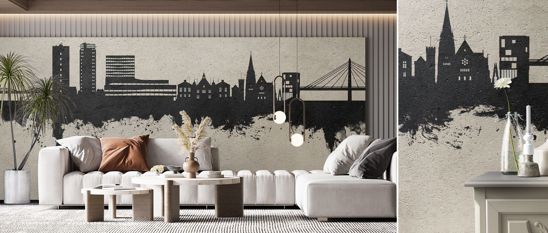 Grounded in geometry, Umeå Skyline Concrete Wallpaper conveys purpose through smooth lines and subtle contrast. The restrained palette echoes industrial serenity, while its clean rhythm enhances space with an enduring sense of calm and order. 