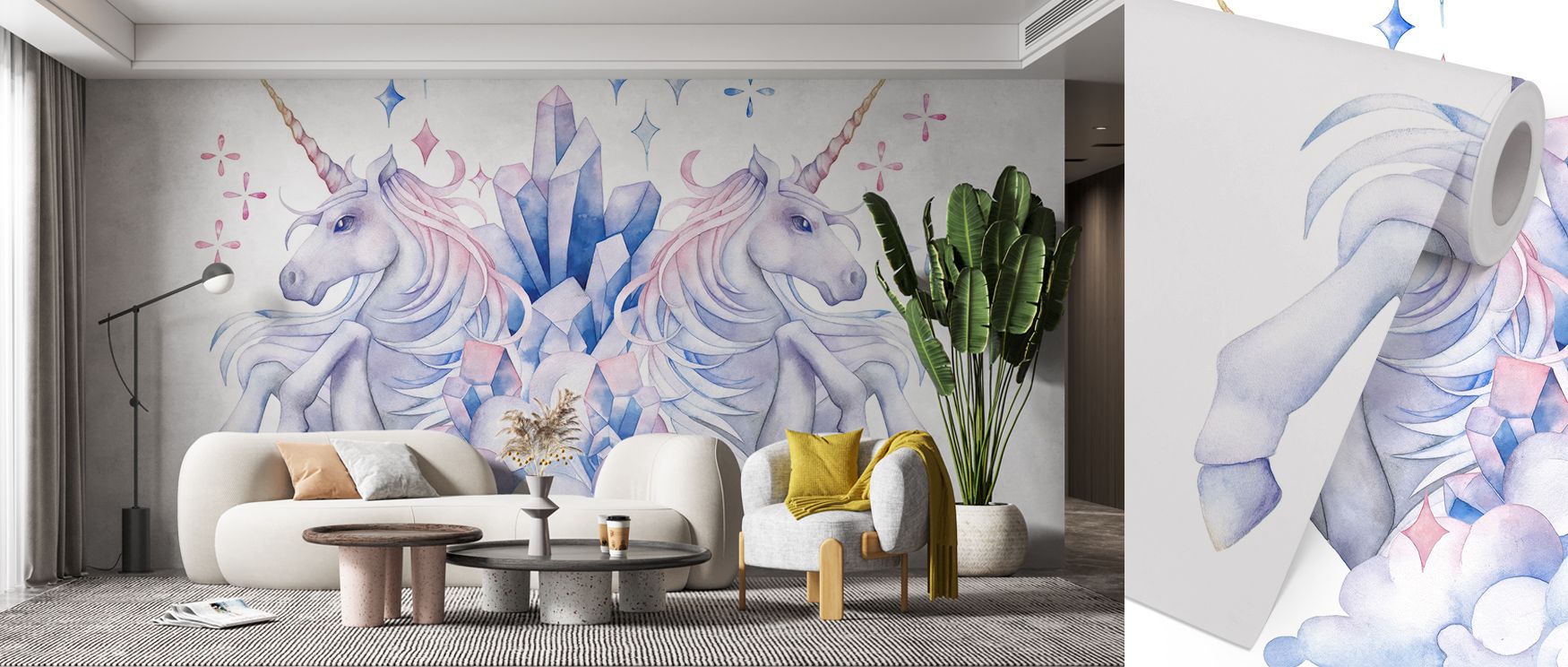 Unicorn Power Wallpaper radiates delicate fantasy through painterly details and soft textures. It infuses playrooms or cozy creative spaces with harmony and laughter, balancing serene tones and flowing motion to embody childlike dreams within modern inter