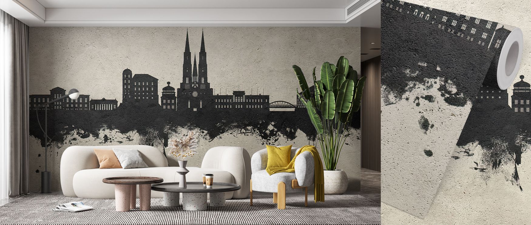 Uppsala Skyline Concrete Wallpaper embodies a calm metropolis in motion. Through fine lines and tonal textures, it merges architecture with emotion, enriching minimalist settings or creative areas with the refined rhythm of modern life and timeless spatia