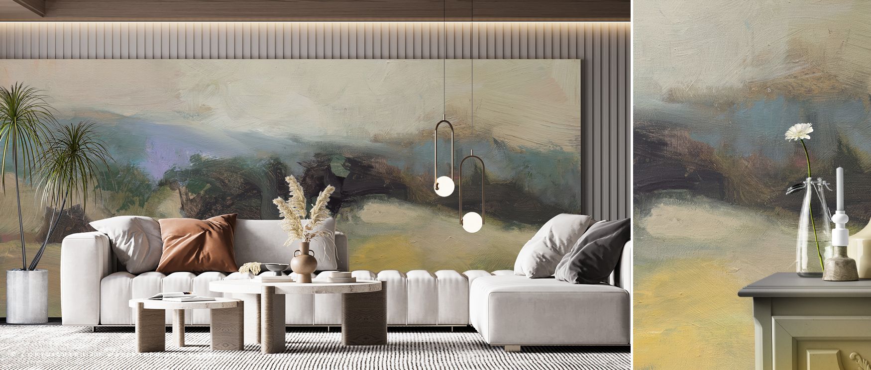 Inspired by the quiet beauty of natural form, Valley View Wallpaper flows across walls with light-filled rhythm. Its serene gradients bring warmth to interiors, evoking emotion and simplicity through organic design and tranquil composition. 