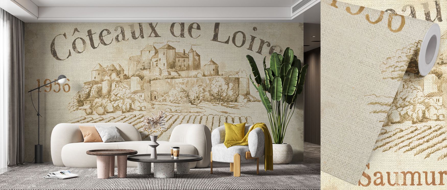 With tranquil artistry, Vin Loire Wallpaper embodies the richness of pastoral landscapes. It bathes interiors in luminous tones, filling spaces with the refined spirit of vineyard life and organic design sophistication. 